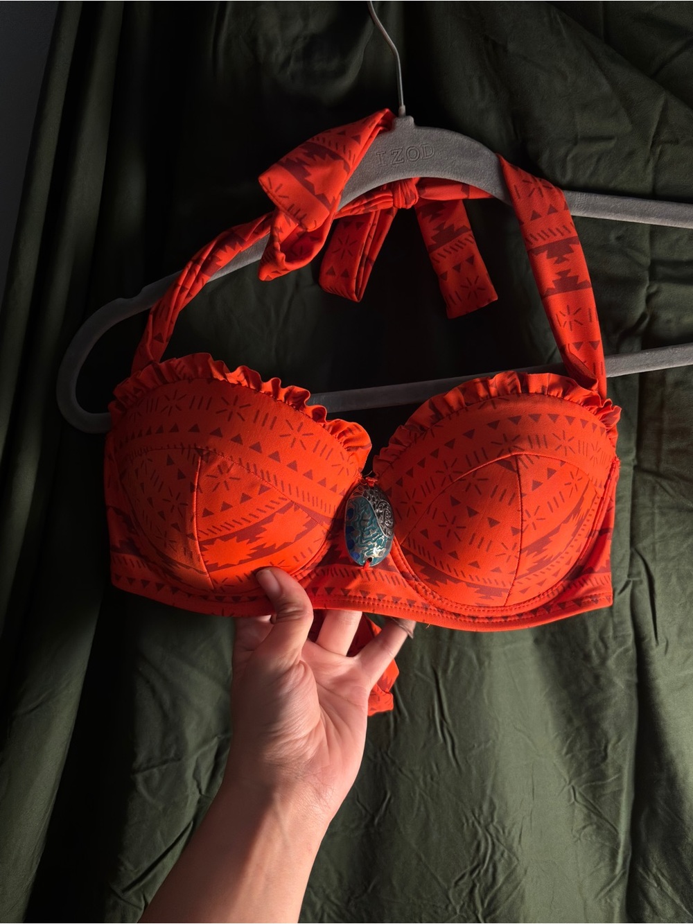 Disney Orange Aztec-Print Halter Swim Bra with Turquoise Accent